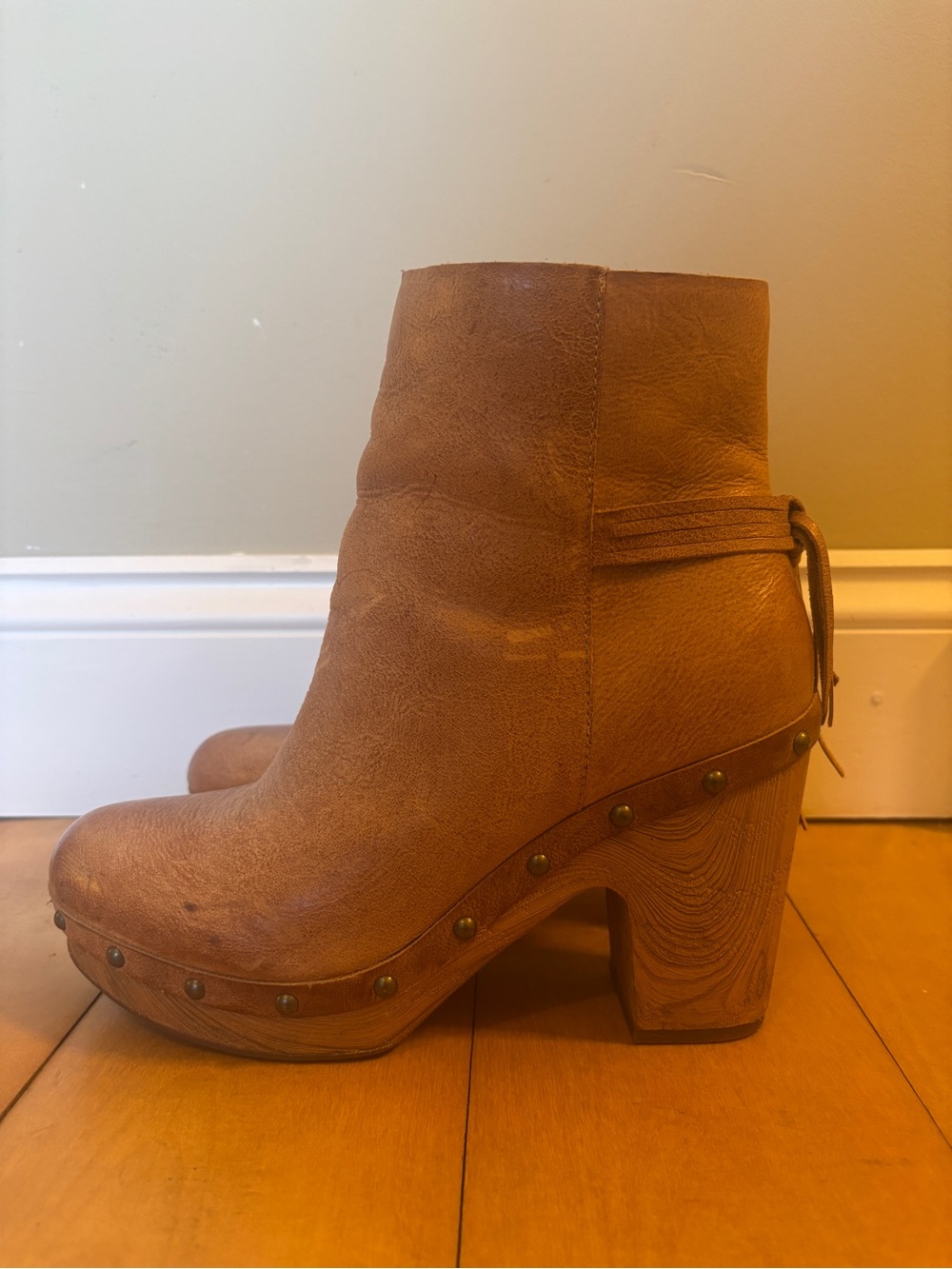 Kork-Ease Women's Tan Leather Studded Clog Bootie